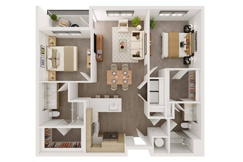 Floor plan for 2 beds, 2 baths, 1096 sqft